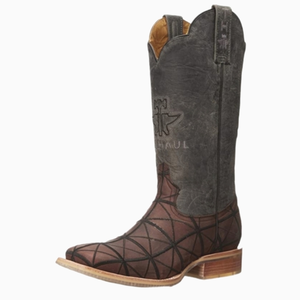 TIN HAUL "Derrick" Brown & black charcoal leather square toe cowboy boots sz 8EE - Picture 3 of 12